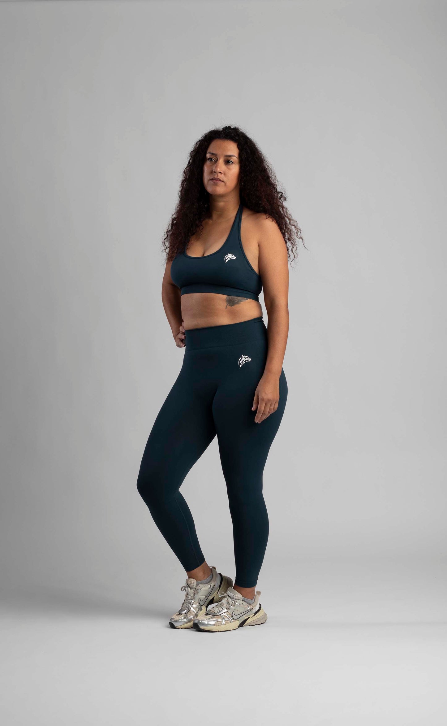 Seamless halter sports bra - Steel Blue