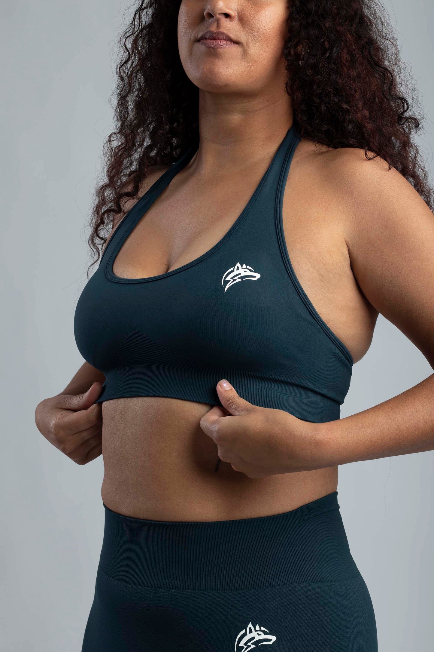 Seamless halter sports bra - Steel Blue