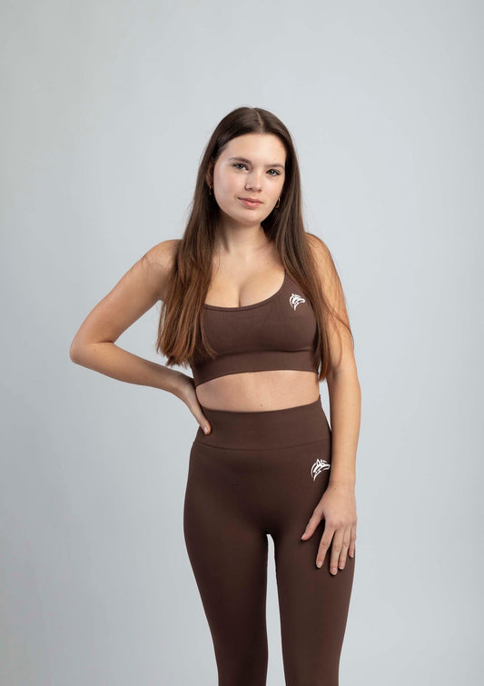 Seamless strapped sports bra - Brown