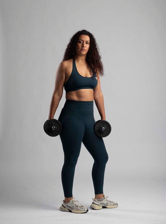 Seamless halter sports bra - Steel Blue